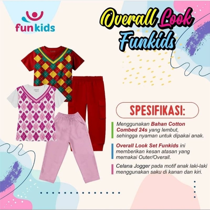 Setelan funkids overall look / satu set baju dan celana anak usia 2-10tahun