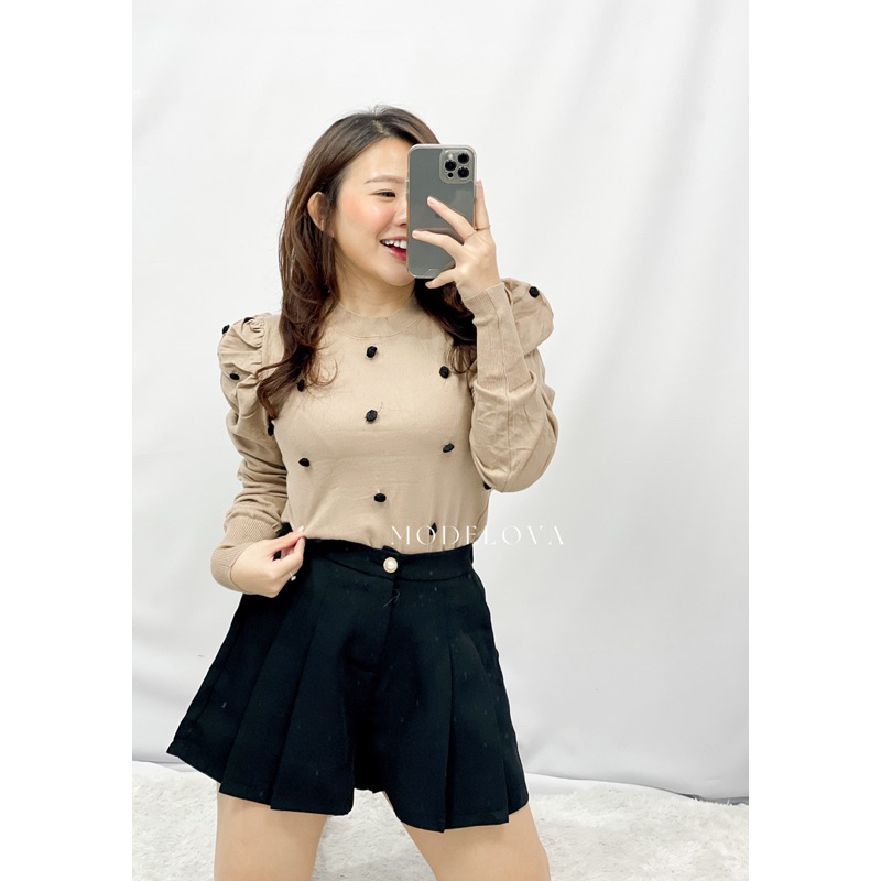 MDLV ~ C102# Knit Pompom Tops Blouse Rajut Import