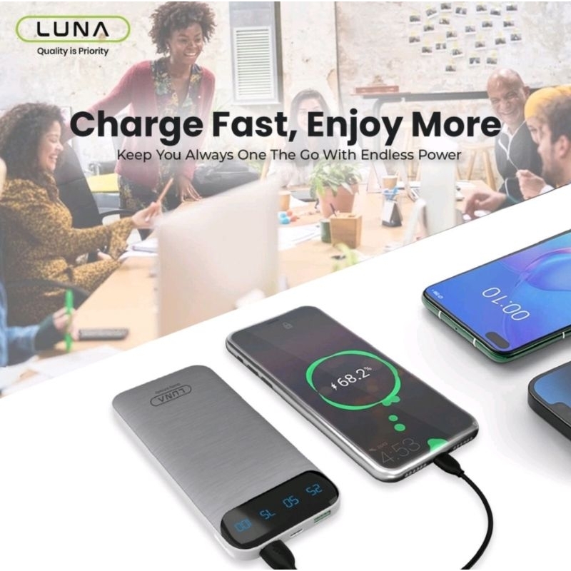 PC-2R Powerbank Luna 10000 mAh Fast Charging Dual Input Digital Display + FREE Cable Data POWER BANK