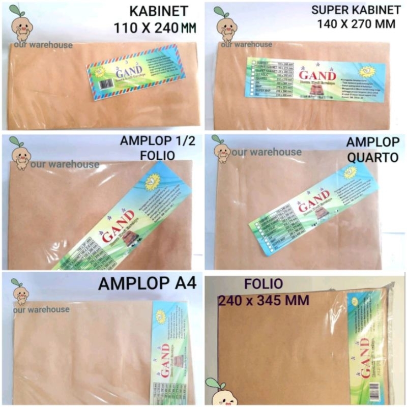 

Amplop Coklat Kabient, Super Kabinet, Kwarto, 1/2 Folio, A4, Folio Satuan