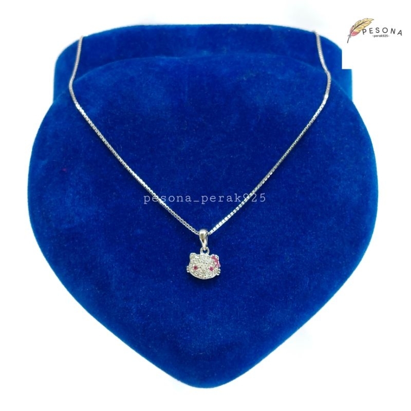 SET KALUNG ANAK PERAK ASLI SILVER 925 LAPIS EMAS PUTIH - MODEL LIONTIN HELLOKITTY - PERHIASAN PERAK 