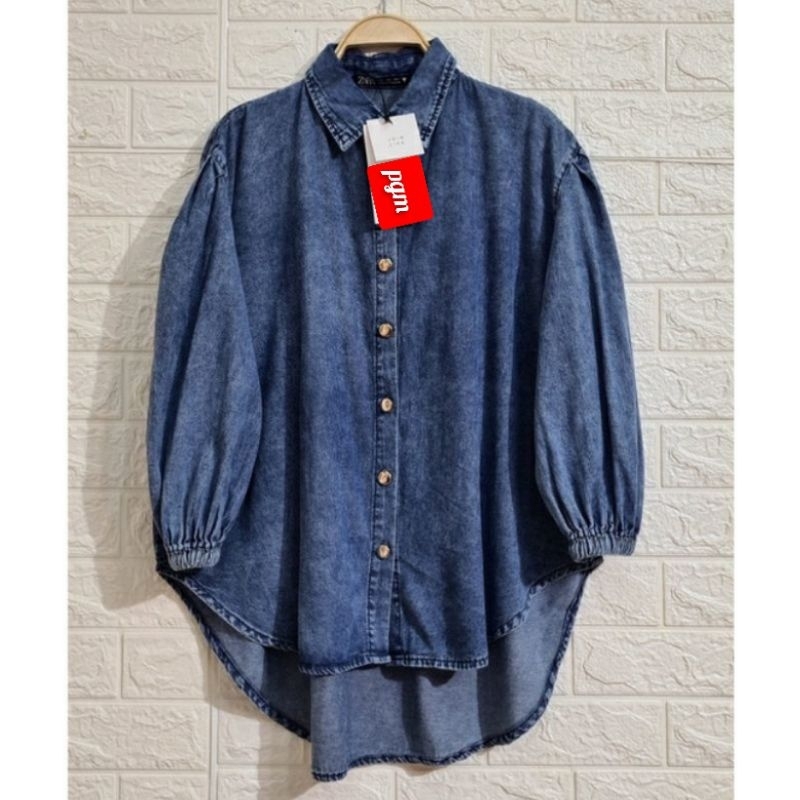 Kemeja lenor oversize jeans wanita terbaru ld 120