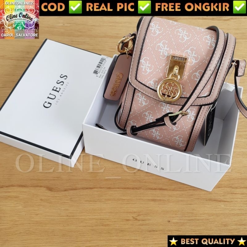 (WODB) tas jensen hp phone holder free box selempang ada tali panjang beige pink, white,brown logo batik ciayumajalengka cirebon indramayu majalangka readystock instan sindanglaut brebes ciledug gs tanjung gb tegal