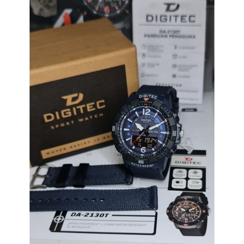 ORIGINAL,,JAM TANGAN PRIA DIGITEC DA 2130 T + EXTRA STRAP TALI KANVAS WATER RESIST GARANSI RESMI