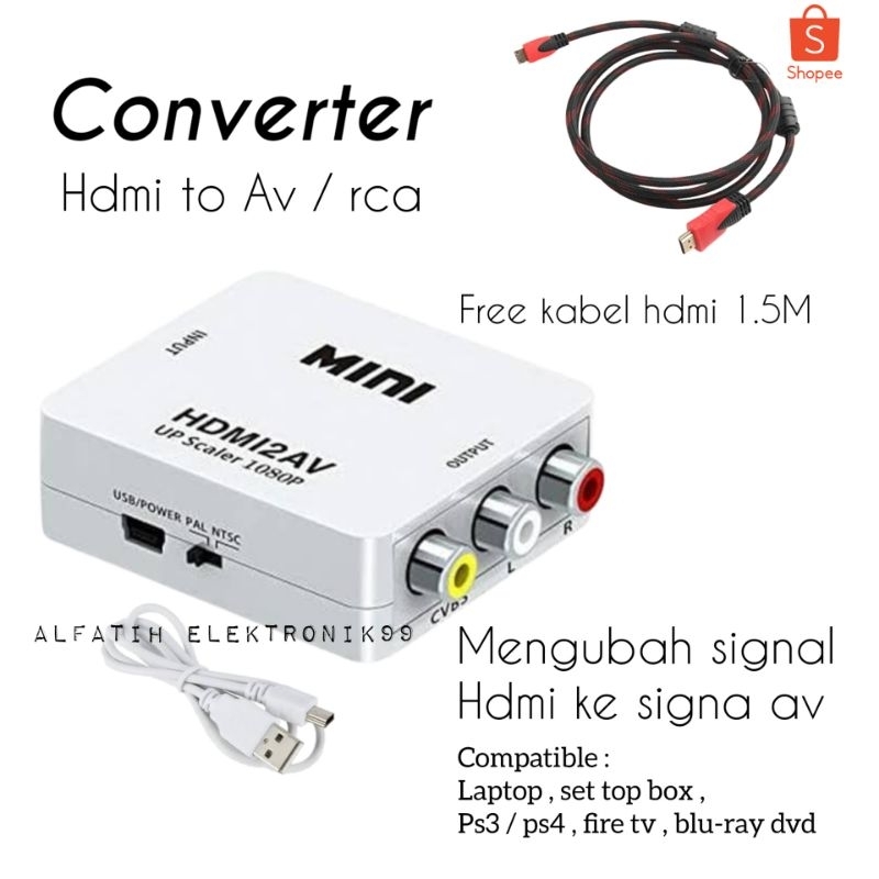CONVERTER HDMI TO AV RCA / MINI HDMI2AV CONVERTER + KABEL HDMI 1.5 METER