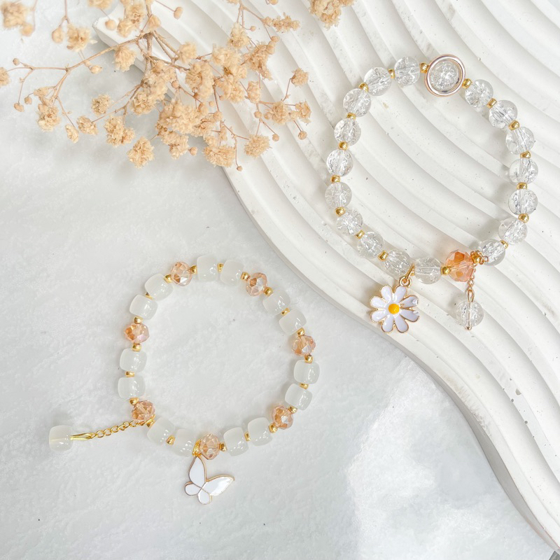 GELANG LIONTIN CUSTOM NAMA MANIK MANIK DAISY KOREA / GELANG CHARM