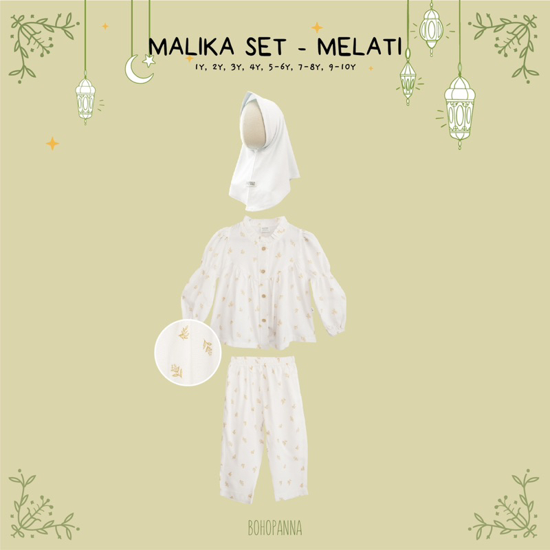 MALIKA SET - BOHOPANNA - Baju Gamis Anak Perempuan Usia 1 - 10 Tahun - Baju Hari Raya Lebaran - Set Baju Hijab Anak