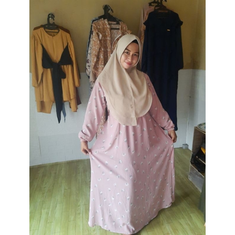 Gamis Dress Crinkle Marbel Premium /Gamis Dress Crinkle Motif Bunga Premium