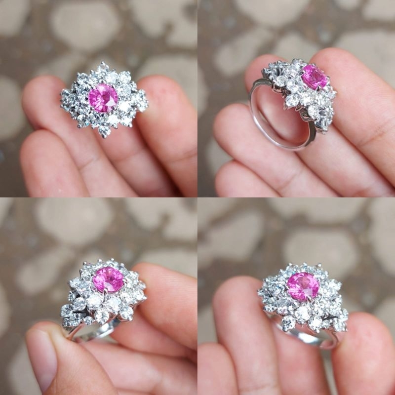 Cincin Wanita Sapphire mas putih /cincin berlian wanita batu sapphire mas putih model bunga / diamon
