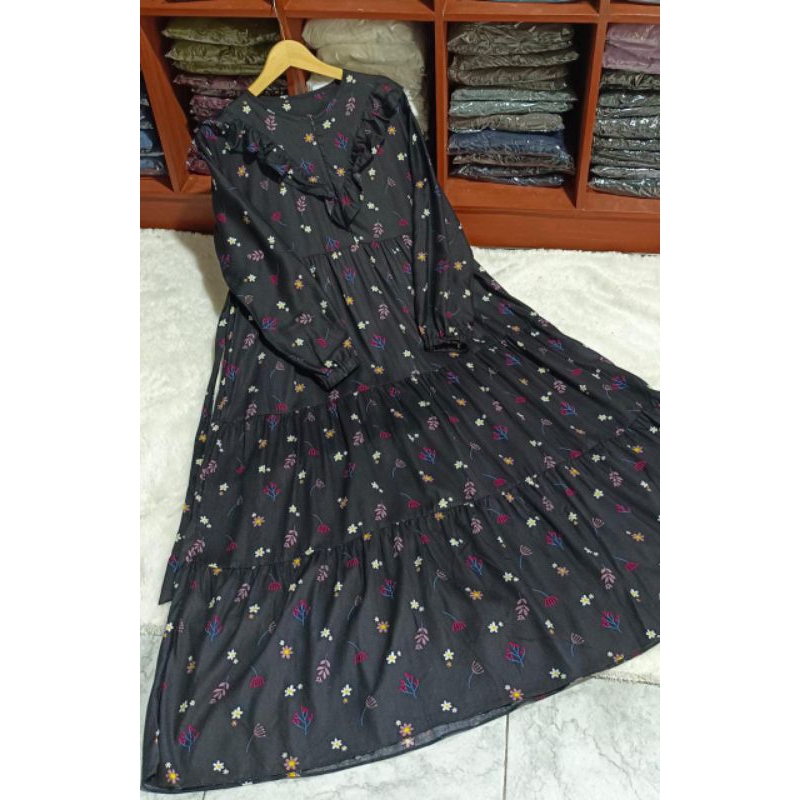 Daster Long Dress crincle airflow model santai dan simpel Busui Friendly