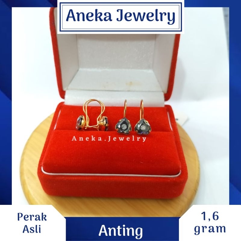 Anting Desi Love Mata Hitam, Sepuh Emas Kuning, Perak 925