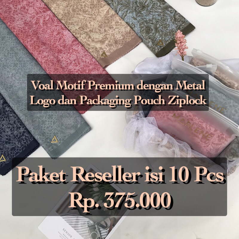 Hijab Voal Motif Premium (PAKET RESELLER dengan Metal Logo dan Free Pouch)