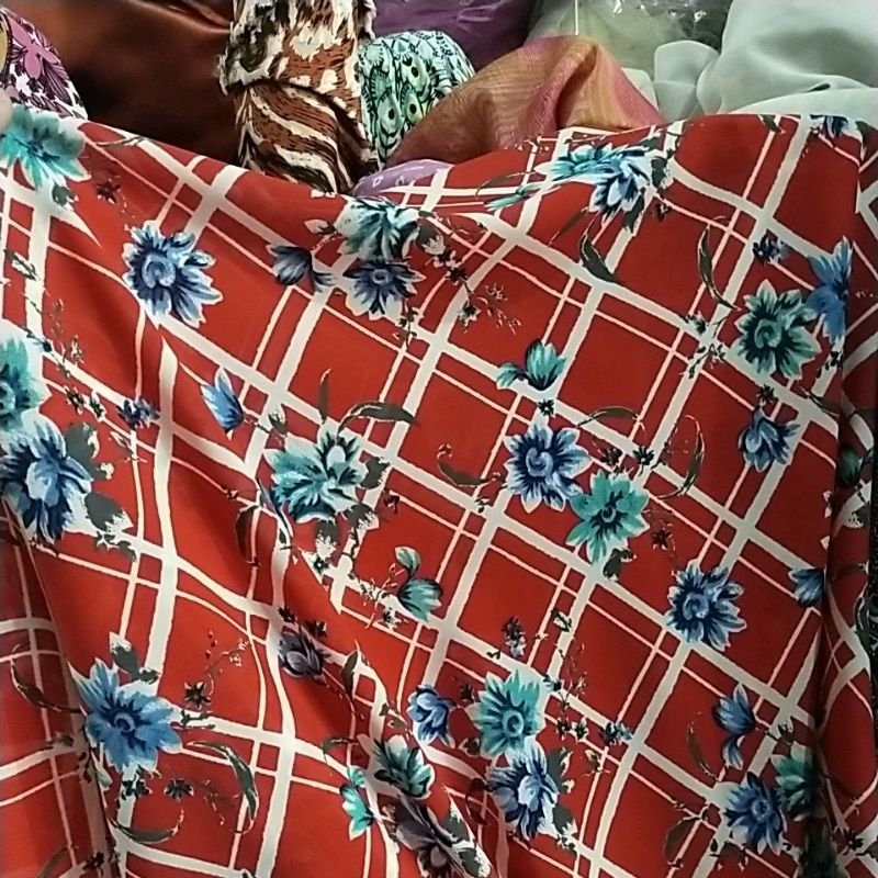 Kain Ceruty Motif bunga kotak aprt  | Bahan Ceruti motif dasar