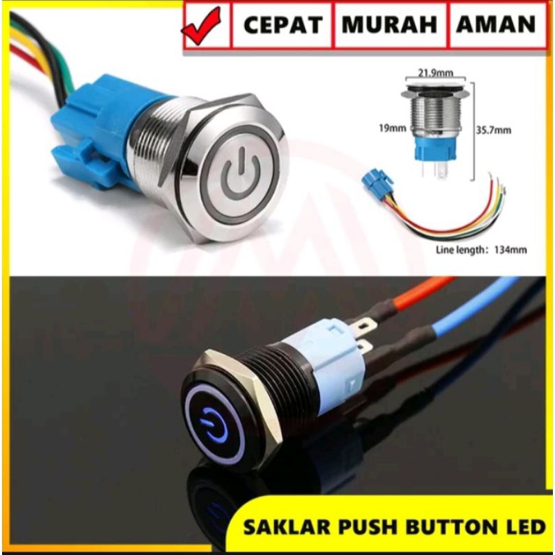 Saklar Push Button On Off Menyala Led Stainless