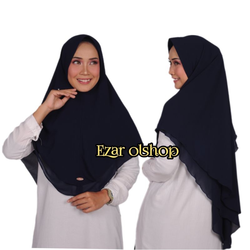 KERUDUNG HIJAB JILBAB SYARI KHIMAR JUMBO 2 LAYER CERUTY BABYDOLL WARNA HITAM