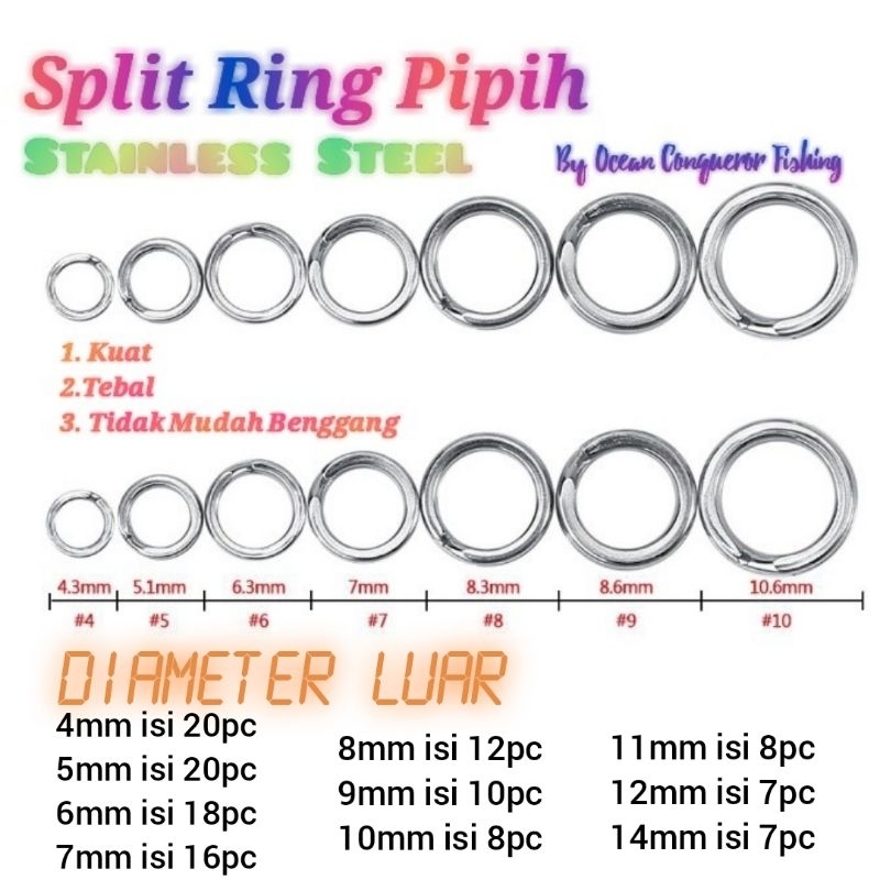 Split Ring Stainless Steel Premium Quality Kuat Pipih Flatted Model ukuran #4 - #14