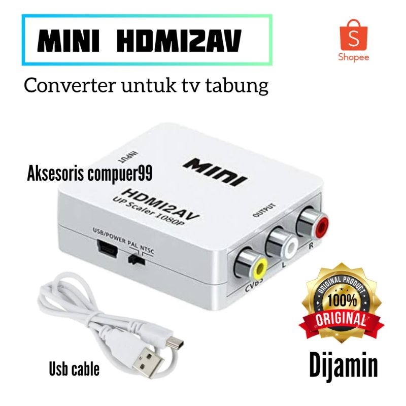 KONVERTER / CONVERTER HDMI TO RCA CONVERTER MINI HDMI2AV UNTUK TV TABUNG 1080P FULL HD