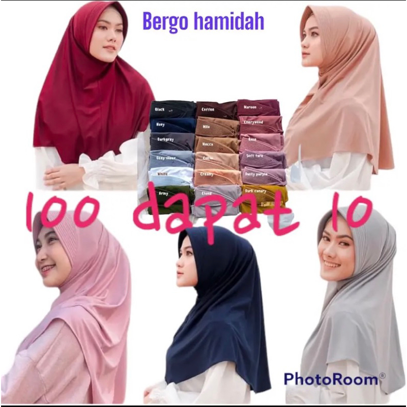 100 dapat 10 Hijab Bergo Hamidah