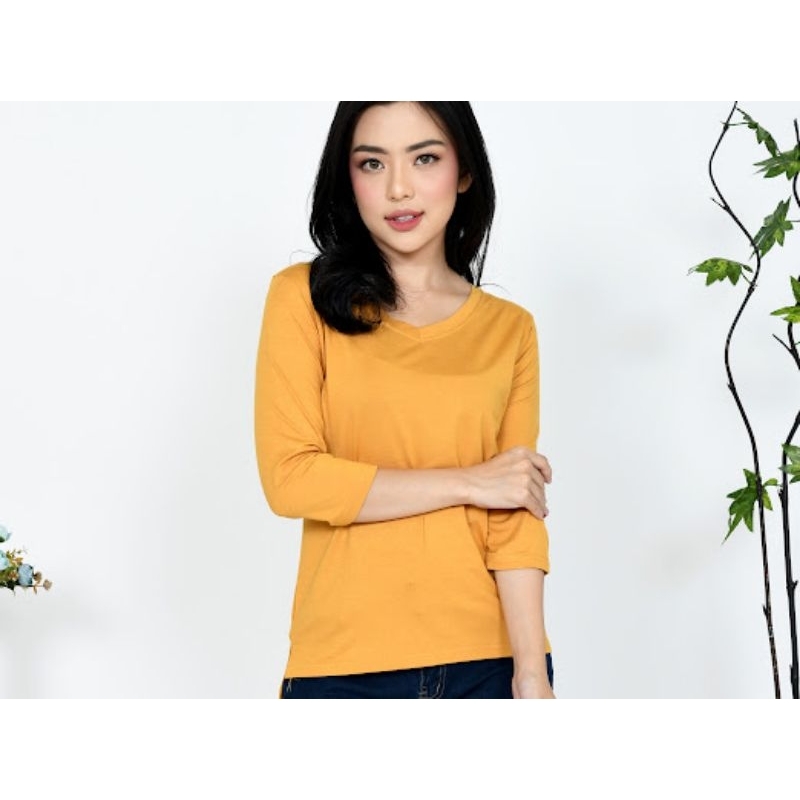 kaos lengan 3 4 wanita kaos lengan 7 8 wanita atasan wanita kaos wanita kaos polos V neck 3 4 / 7 8 