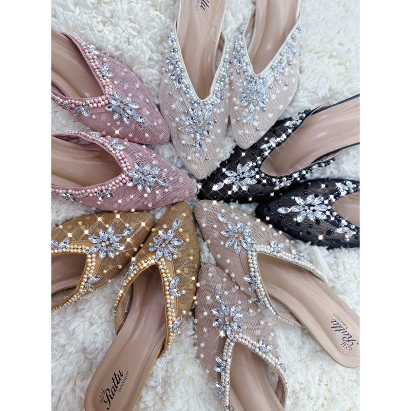 Termurah!!! COD HEELS 5cm brukat payet mewah Marwah abu / wedding shoes silver / sepatu pengantin abu / sepatu seserahan / sepatu tunangan / sepatu wisuda