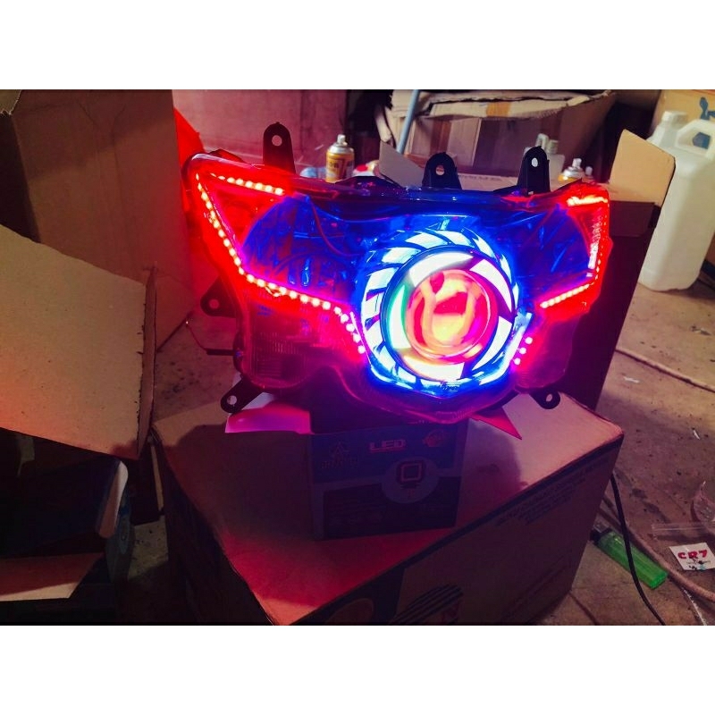 Reflektor mika lampu depan Yamaha Mio soul GT 125 blue core model custom projie highlow plus alis