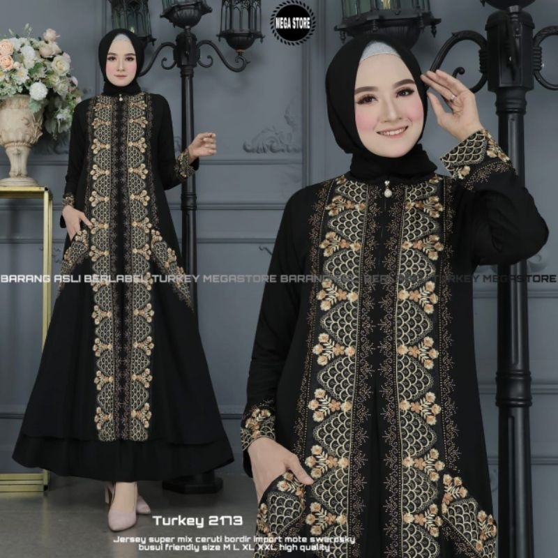 Baju Gamis Wanita Abaya Turkey Turki Hitam 2173 Dress Dres Jubah Hitam Ori Megastore