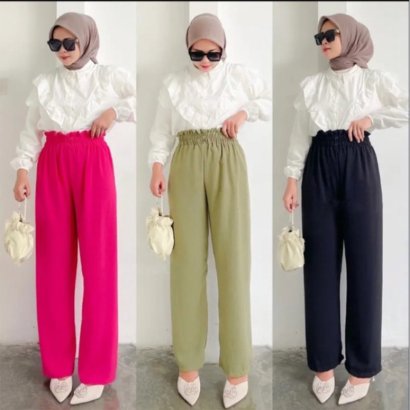 (BISA COD) KULOT HIGHWAIST VARIASI KANCING DUA FULL KARET CRINGKLE AIRFLOW