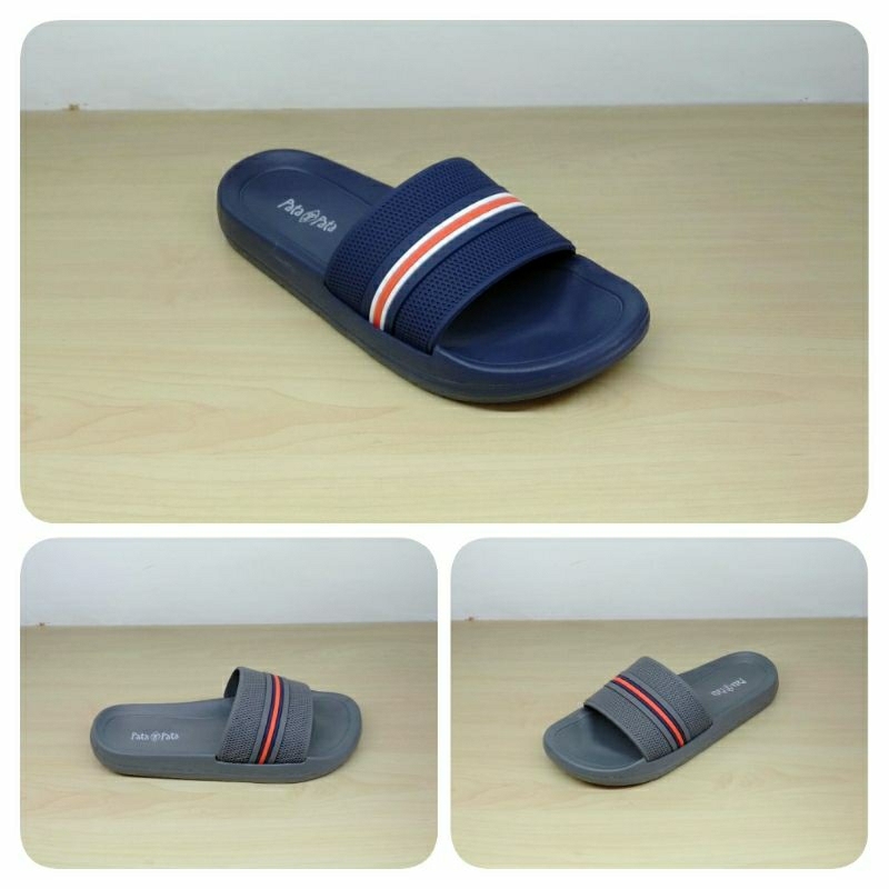Bata Sandal Selop Pria  Pata-Pata Jared Original Bahan Karet Warna Abu-Abu Dan Biru-8722234/8729234