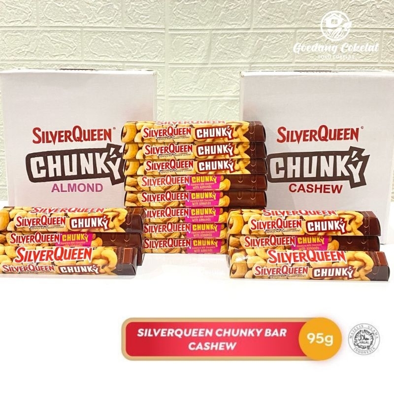 Silverqueen Chunky Bar 95gr Silver Queen Chunkybar 95 gr Almond Cashew Kacang Mente Mete Mede Ukuran