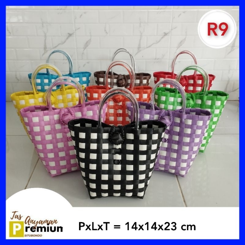 (R9 Polka) 14x14x23 cm Tas souvenir/tas hampers/tas parcel/tas anyaman premium situbondo