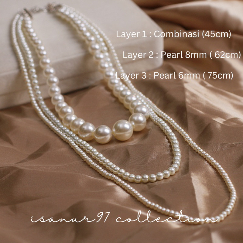 Tiffany Kalung Mutiara Tumpuk 3 Kalung Mutiara Kondangan Necklace Pearl Kalung Double Layer Mewah Korean Style