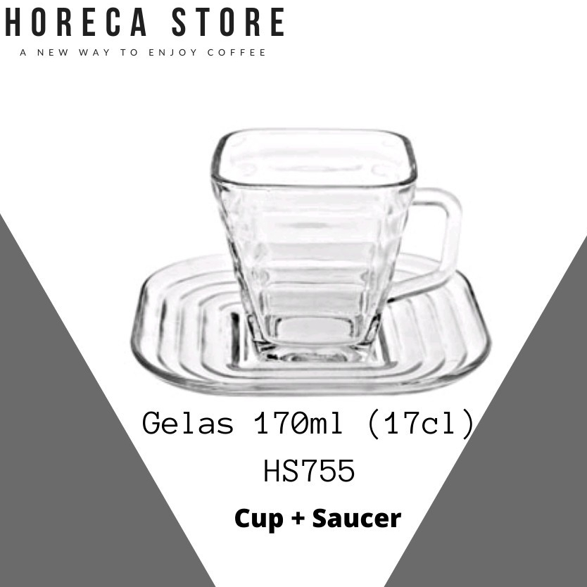 Gelas Kopi 170ml Free Piring Tatakan / Cappuccino Latte Espresso Glass / Cangkir Teh Kopi Kaca Benin