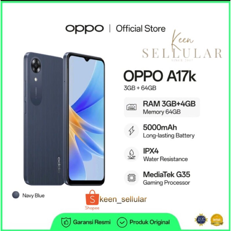 Oppo A17k Garansi Resmi RAM 7GB/64GB