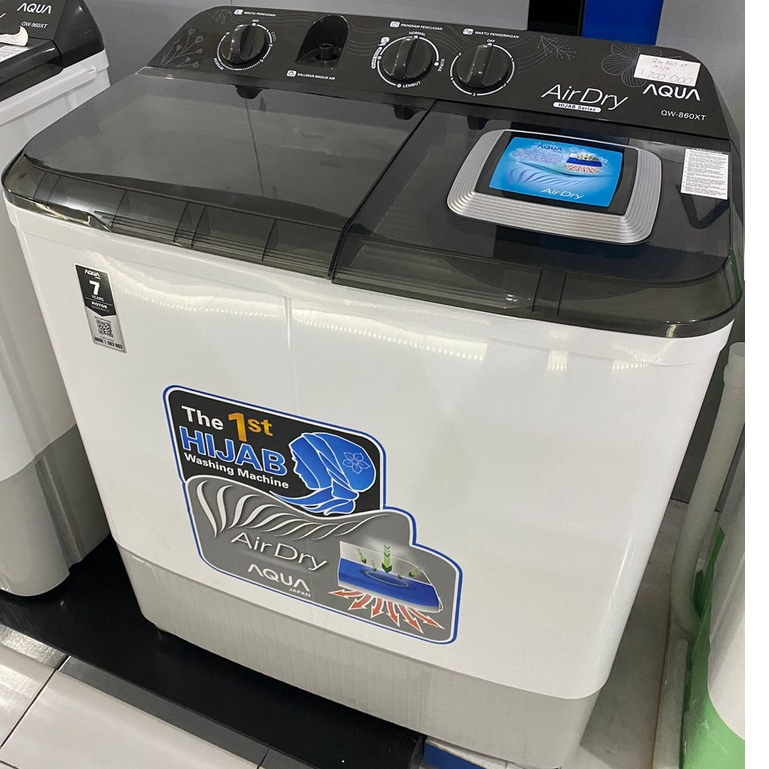 MESIN CUCI AQUA 8 KG 380 WATT - QW 860 XT AIR DRY TUTUP TRANSPARAN ABU ABU