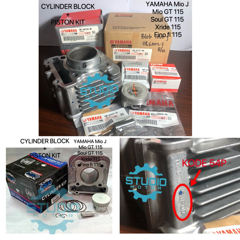 54PE131100 CYLINDER BORING BLOK BLOCK SEHER PORING MIO J / Fino Fi / X-RIDE / MIO GT / SOUL GT 115 ORIGINAL KODE  54P 115CC PAKETAN KOMPLIT PISTON KIT SET 54P-E1311-00