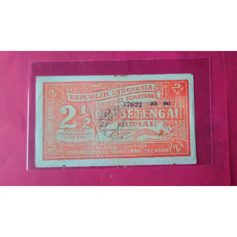 Langka Uang Kuno ORIDA 2½ 1948 Sumatera Selatan Ber-Stempel KOTABOEMI VF
