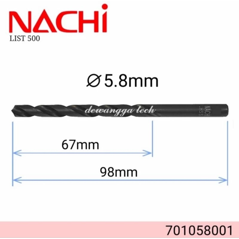 Nachi 5.8mm mata bor besi 5.8 mm twist drill hss 5 . 8mm