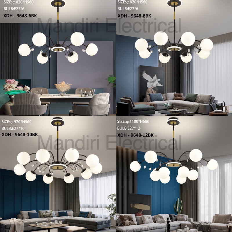 ✨Garansi &amp; Logistik cepat✨ Lampu Hias Gantung RuangTamu Kristal Chandelier Nordic Mewah Modern  Kamar Tidur Restoran E27 XDH 9648