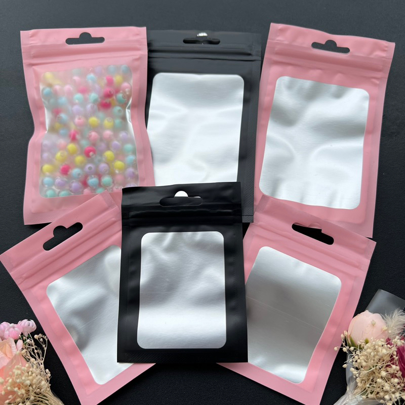 Plastik / Pouch Kemasan Premium Warna Pink &amp; Hitam Aluminim Foil Hologram