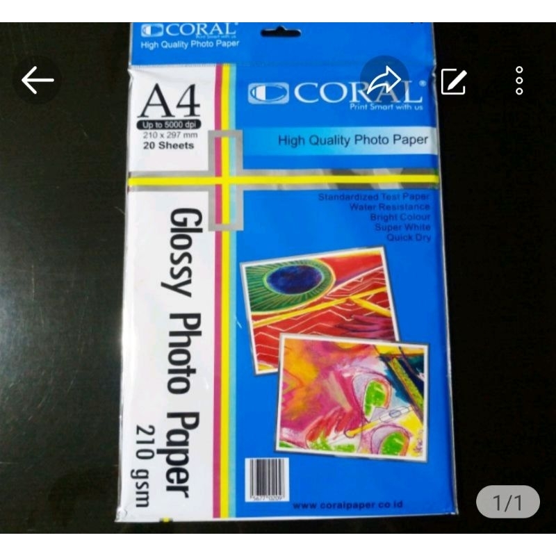 

Kertas Photo Glossy A4 210 gsm
