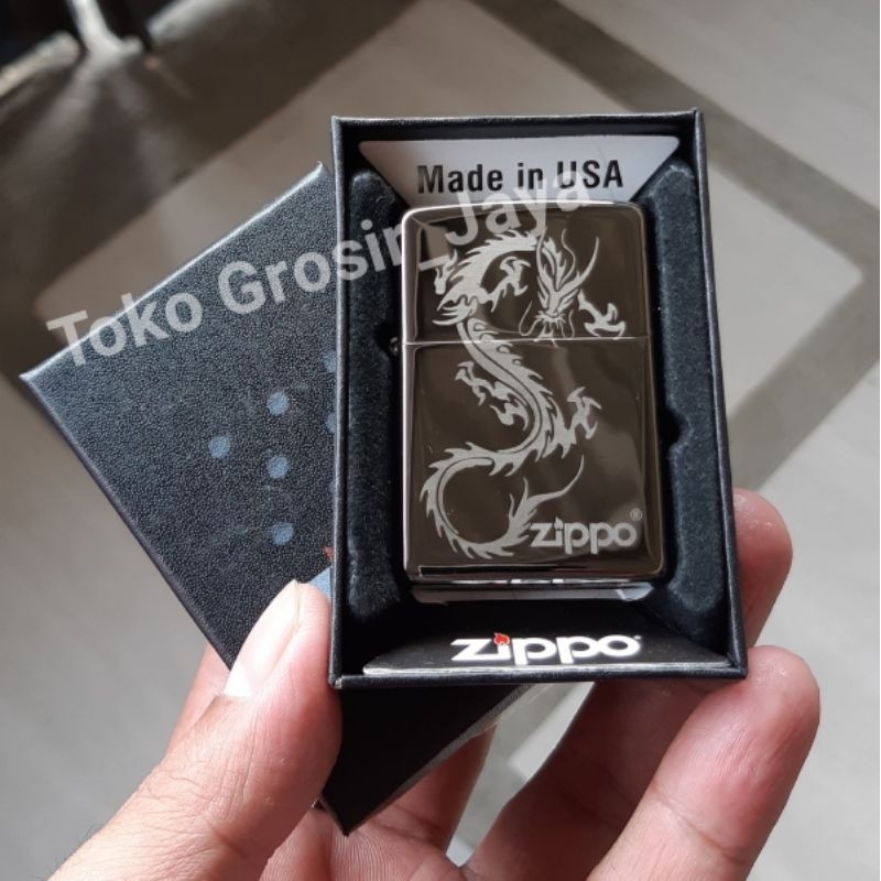 Zippo Korek Api Lighter Black Ice Dragon Logo Bisa Ukir Nama Sendiri