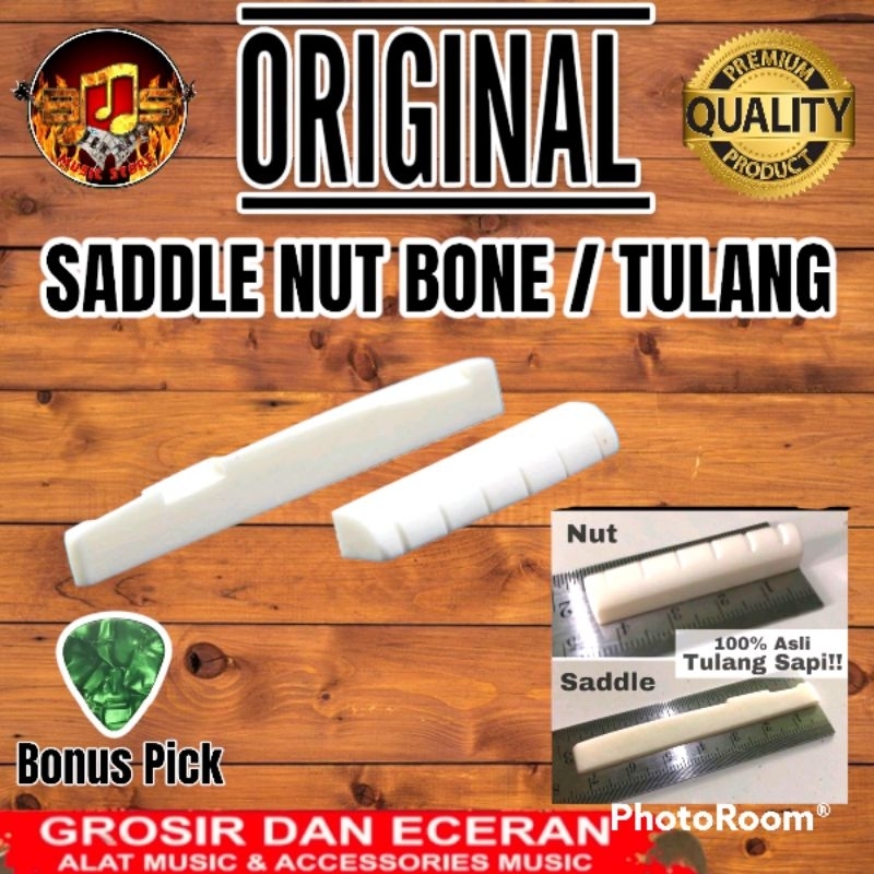 Sepasang Saddle Nut Gitar Akustik Folk Tulang Sapi Australia Asli dan Saddle nut classic Bonus Pick 