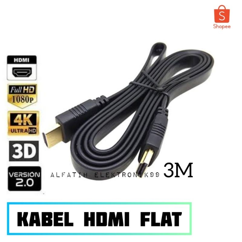 KABEL HDMI MALE TO MALE FLAT VERSI 1.4 1080P FULL HD 3 METER