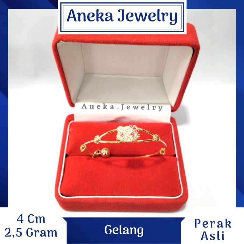 Gelang Anak Hello Kitty Mata Full, Sepuh Emas Kuning, Perak 925