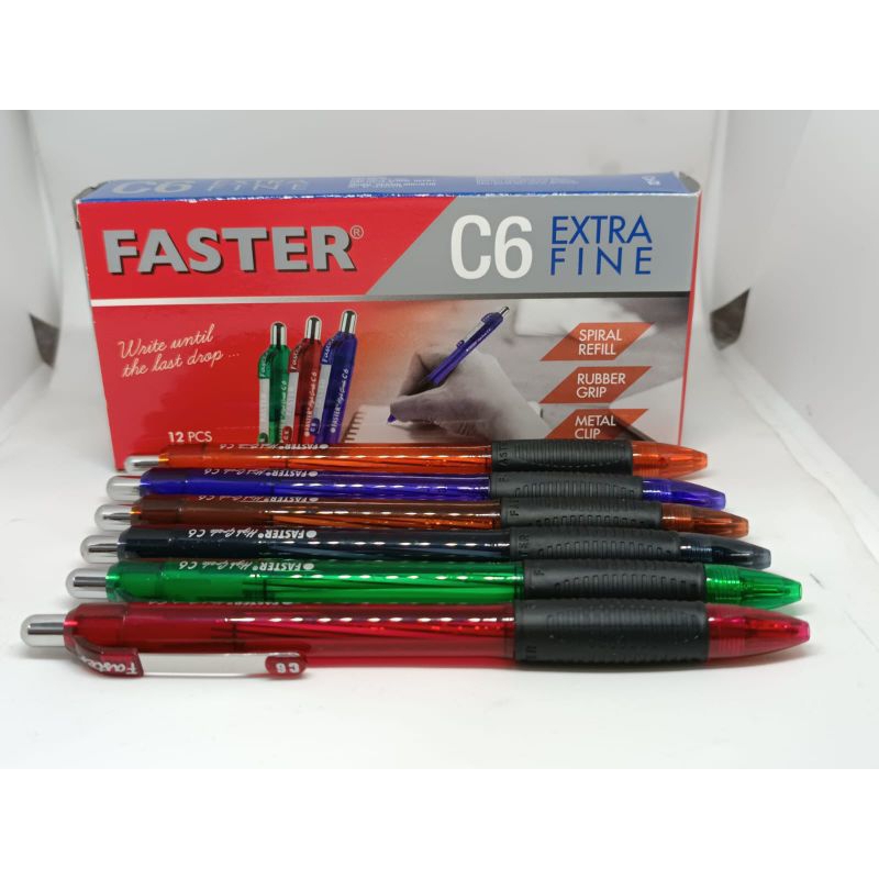 Pulpen Ballpoint Hitam Faster C6 C600 0.5mm Warna Warni 1 pak isi 12 pulpen