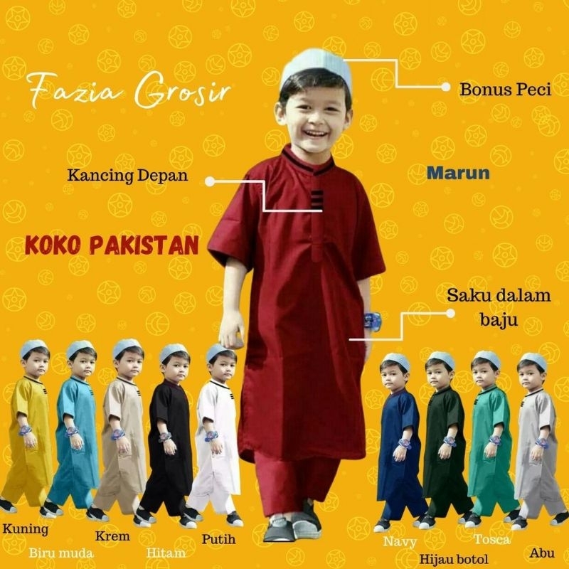 Fazia Grosir Baju Pakistan Anak , Baju Lebaran , Stelan Jubah Anak , Baju Koko Anak Lak Laki , Kokoh Anak Laki Laki