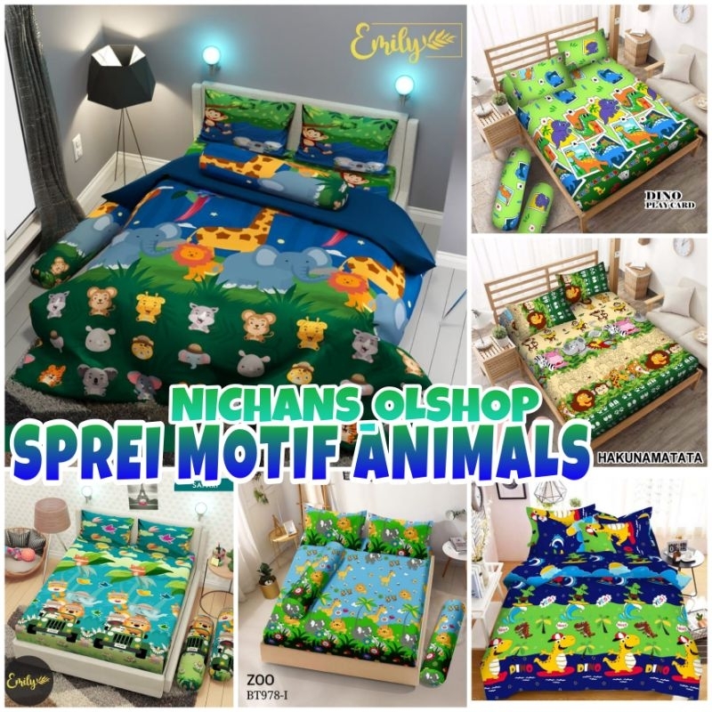 SEPRAI KARAKTER MOTIF ANIMALS KARTUN BINATANG LUCU BAHAN KATUN HALUS TIDAK LUNTUR UK 120X200 SINGLE 