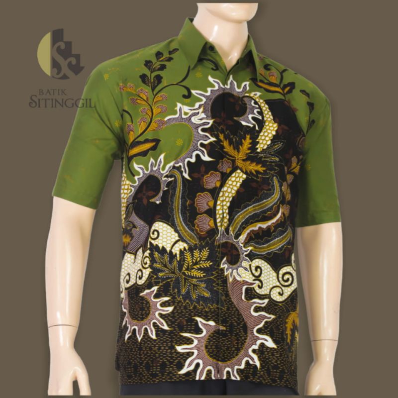 Hem Lengan Pendek Batik Hijau Wardah Pria Halus Premium Kantor Resmi Puring Furing
