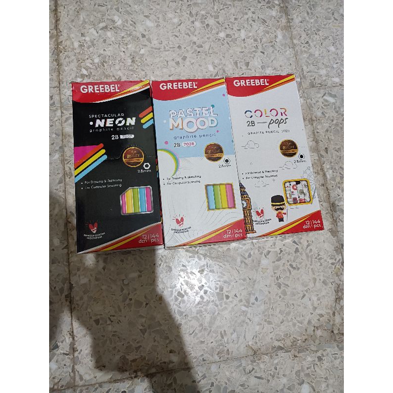 

GREEBEL GRAPHITE PENCIL 2B 7027 NEON 12 PCS, Greebel Pastel Mood Graphite Pencil 2B 7028 dan 7029 / Pensil