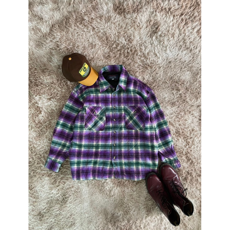Flanel VETERANO wool full puring “Bright light” ungu hijau